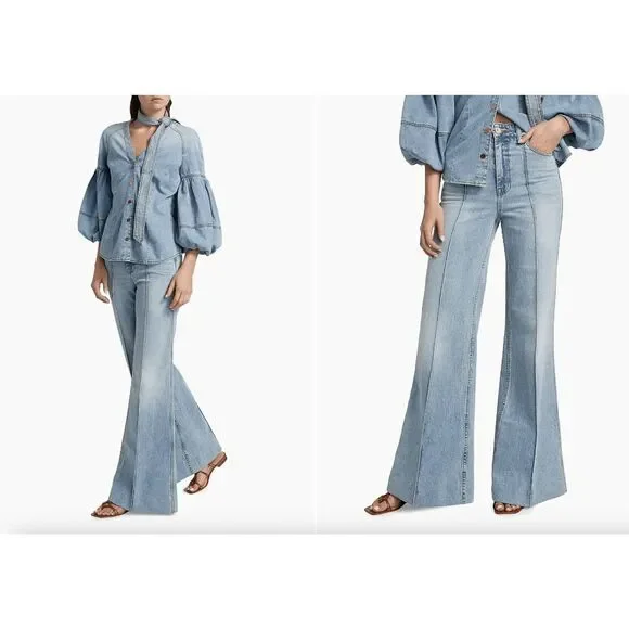 Zimmermann Wide-Leg Flared Jeans in Sea Foam Size 26 $595 - Picture 2 of 12